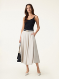 Women's Beige High-Waisted Pleated Midi Skirt
