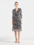 Women's Black Floral Mesh Midi Dress