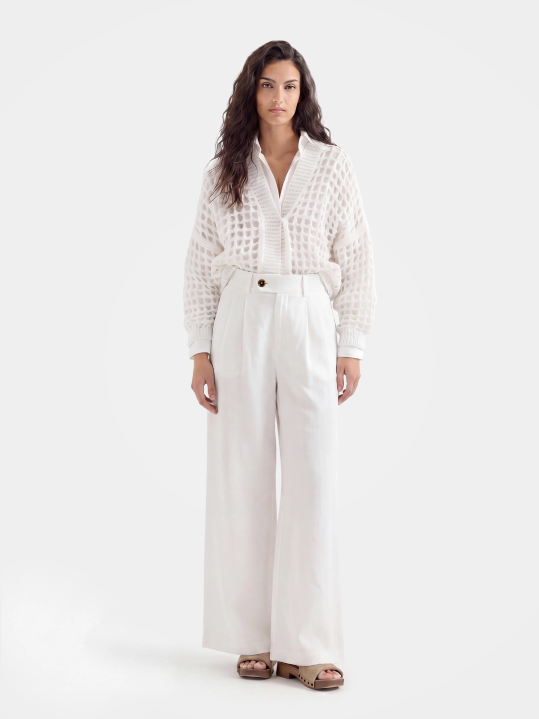 Women's White Sheer Textured Shirt