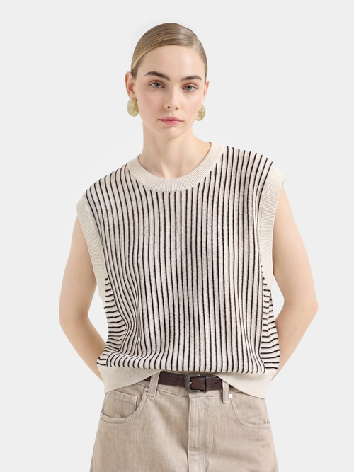 Women's Beige Striped Knit Vest