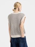 Women's Beige Striped Knit Vest