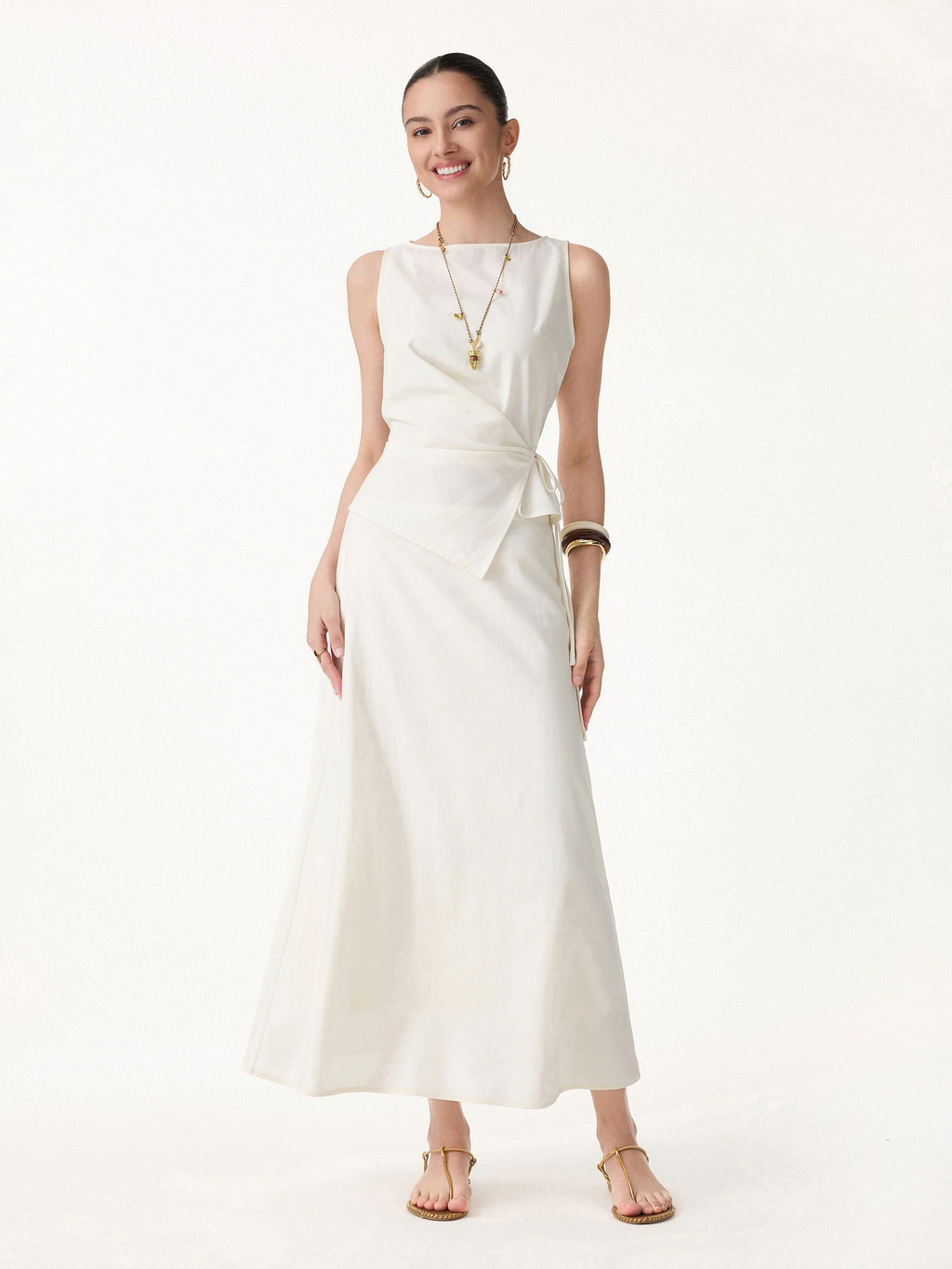 Women's Ivory Wrap Midi Dress