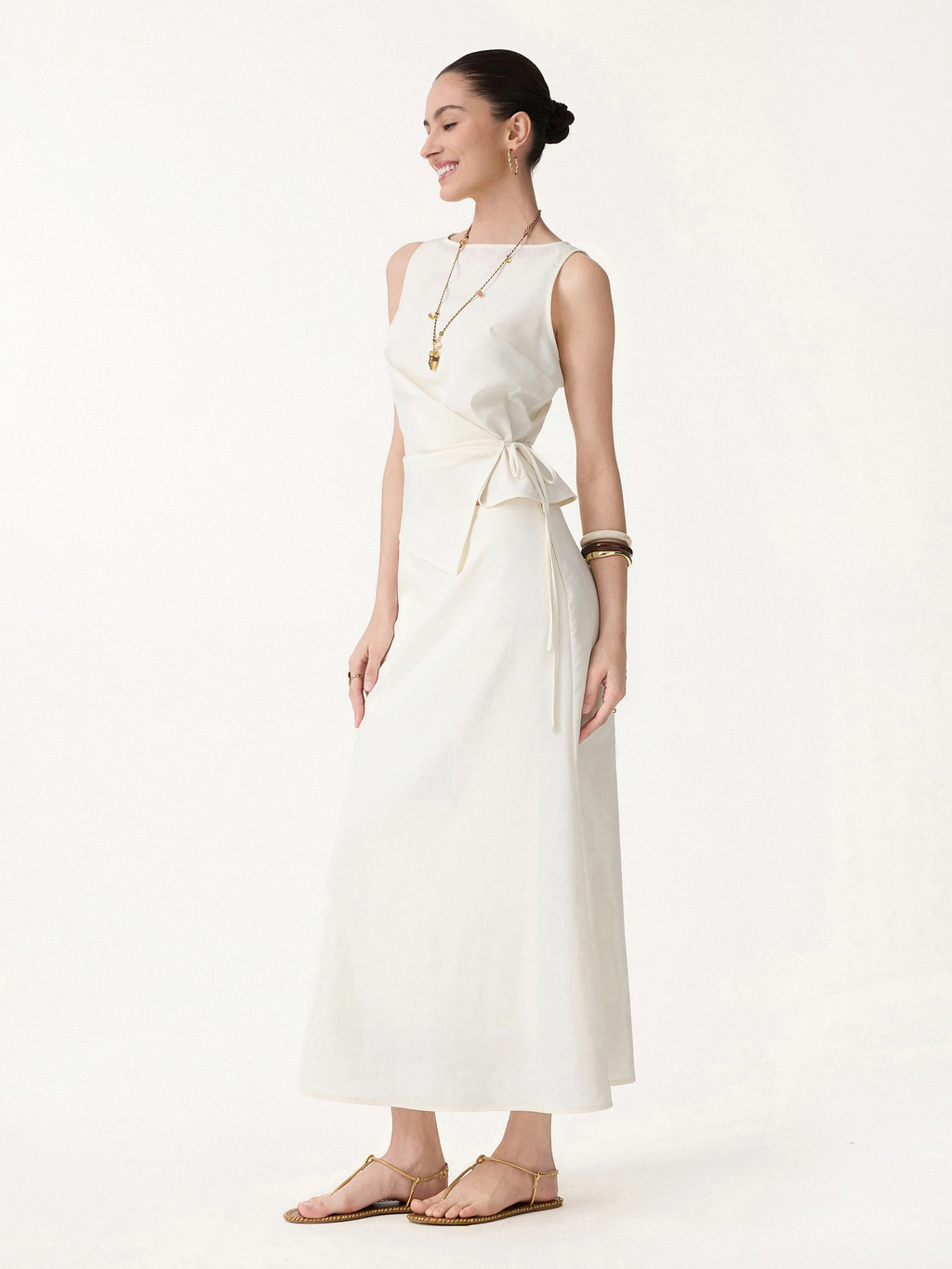Women's Ivory Wrap Midi Dress