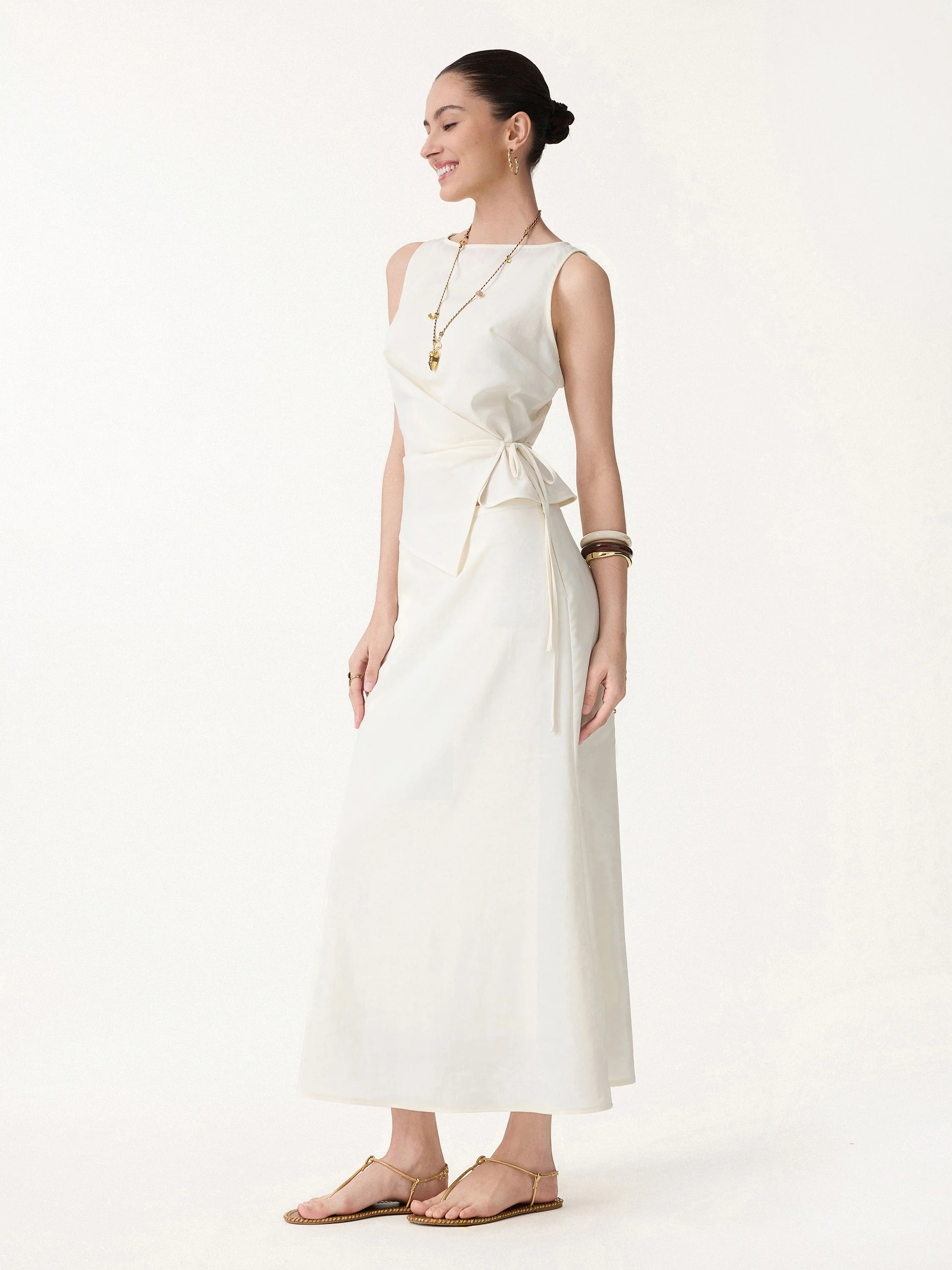 Women's Ivory Wrap Midi Dress