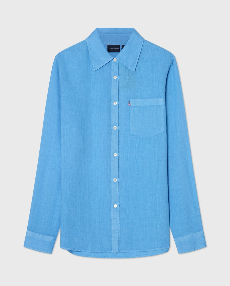 Women’s Blue Lightweight Button-Up Shirt Long Sleeve Relaxed Fit Casual Top