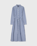 Women's Blue Striped Button-Up Midi Shirt Dress