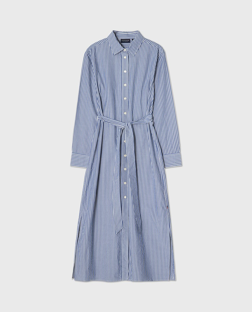 Women's Blue Striped Button-Up Midi Shirt Dress