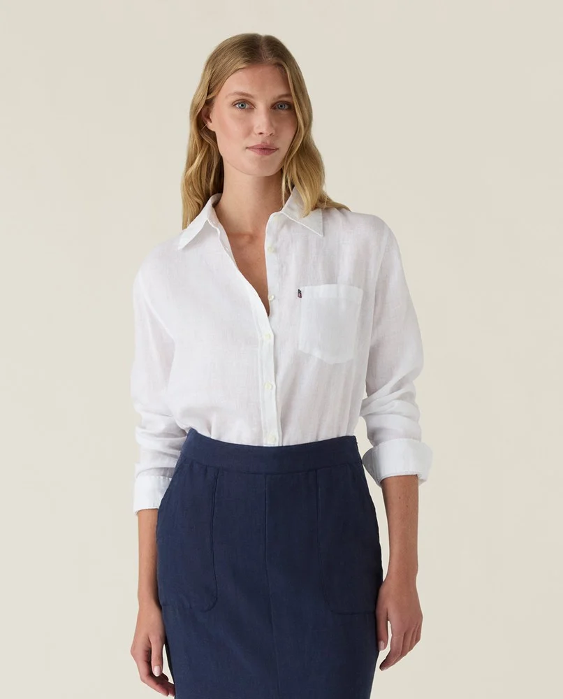 Women's White Linen Button-Up Shirt