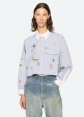 Women's Light Blue Cropped Embroidered Shirt
